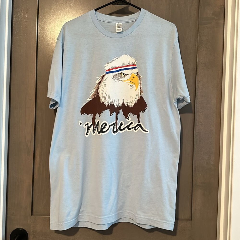 ‘Merica Men’s Light Blue Eagle Graphic Tee Size L